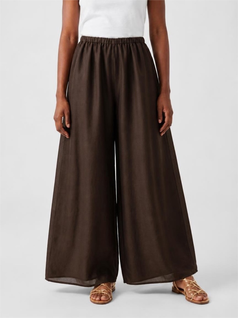Ruohan NWT Matte Silk Charmeuse Wide Legged Pants, Sable, Elastic Waist, S